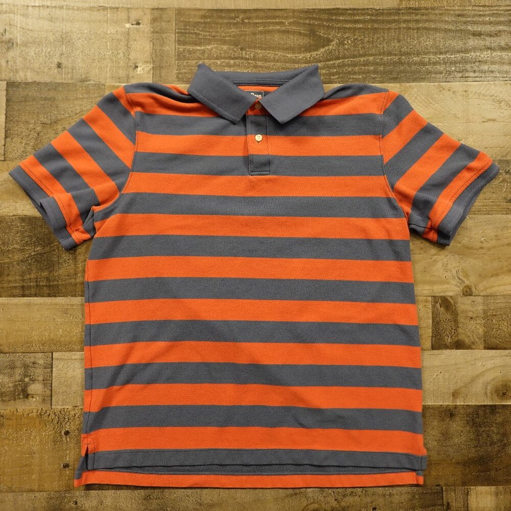 L.L.Bean Striped Polo Shirt Men’s Large Orange Slate Blue Cotton Traditional Fit